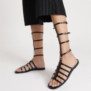 SCHUTZ Black Croc-Embossed Strappy Gladiator Sandals